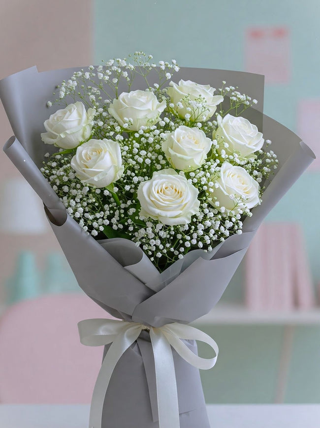 Graceful White Roses Bouquet (MB310)