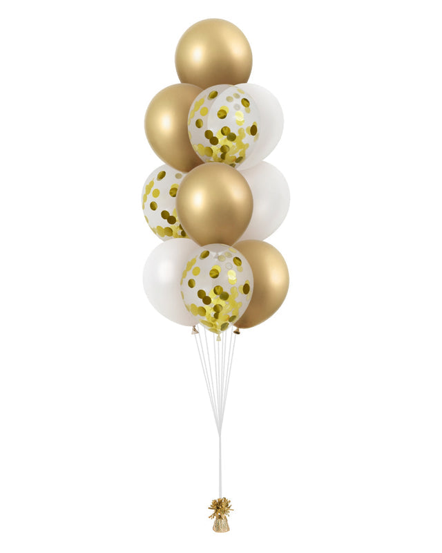 10 Gold, White & Gold Glitter Balloons (MB08)