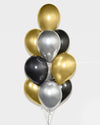 10 Gold, Black & Silver Balloons (MS07)