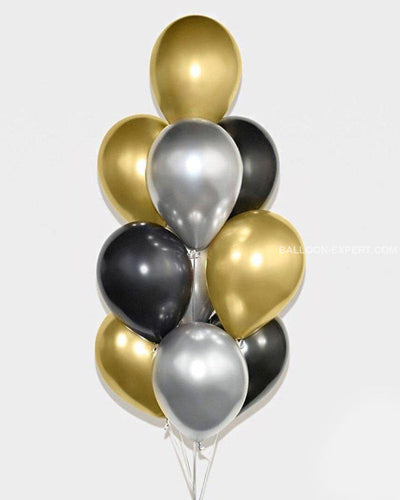 10 Gold, Black & Silver Balloons (MS07)