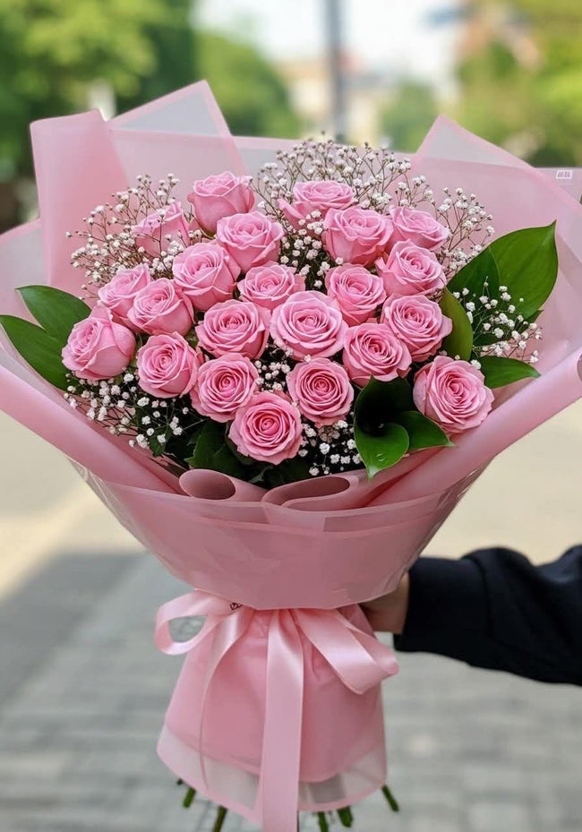 Elegant Bouquet of 22 Pink Roses