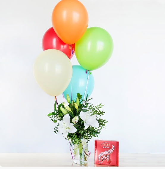 White Lily Delight with Chocolates & Balloons (MB101)