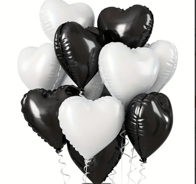 Elegant Black and White Heart Balloons Bouquet (MB2)